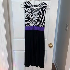 Black White Zebra-Print Mini Dress with Purple Sash Taboo